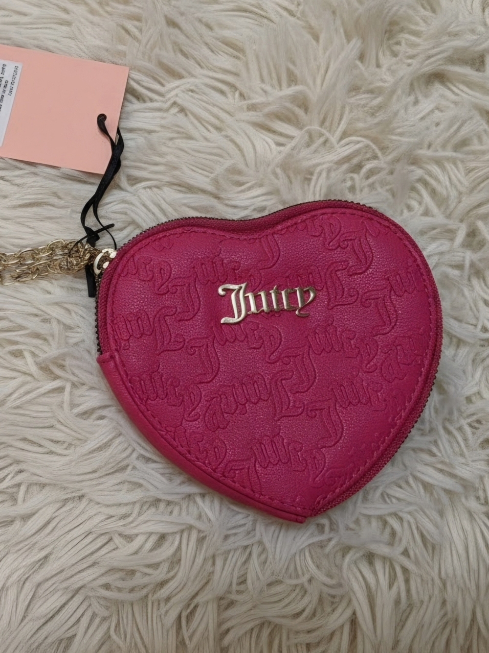 Juicy Couture Fuchsia Heart Mini Coin Purse with Gold Chain